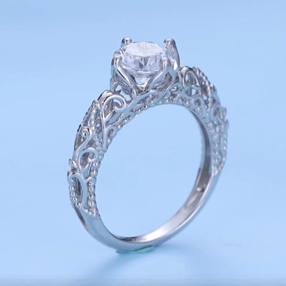 NEW Engagement Ring SZ. 7 S925 Sterling Silver Filigree Romantic Feminine - Picture 9 of 12
